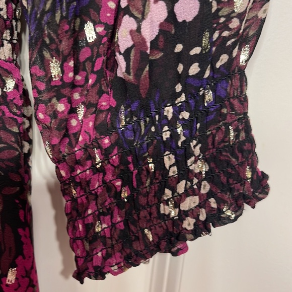 WHBM plum purple blouson dress NWT XS gathered waist ruffles - Picture 6 of 6